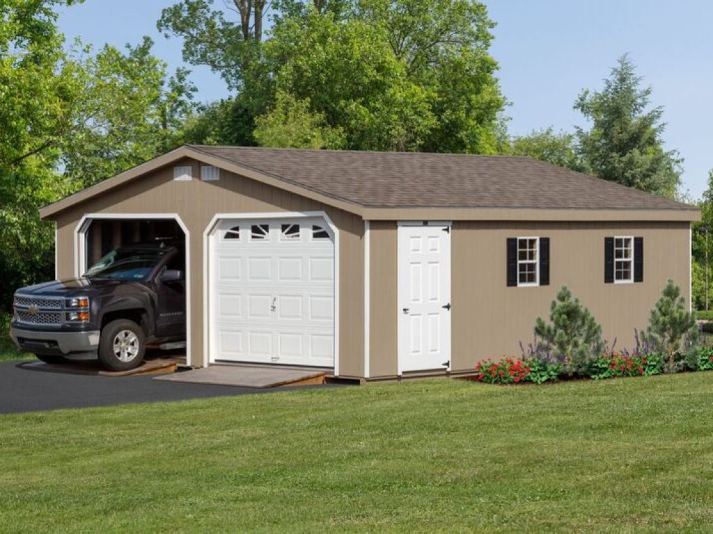 24x24 Double Wide Garage with Optional Vents Shutters and Sunburst Style Garage Doors