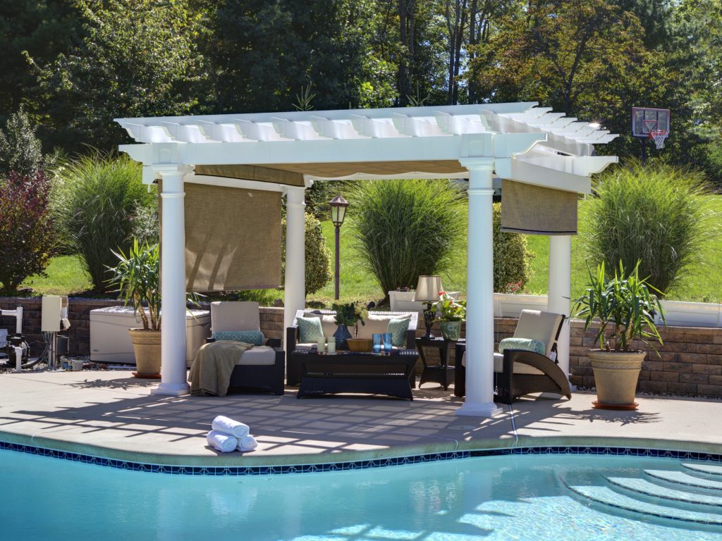 12x12 Vinyl Artisan Pergola with Optional Canopy and Curtains