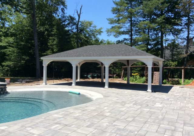 20x32 White Vinyl Pavilion, 8x8 posts, Dual Black Shingle