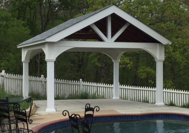 16x14 Vinyl A Frame Pavilion, 8x8 Posts, Charcoal Gray Shingles