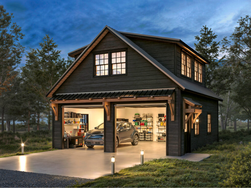 If you’ve been eyeing one of our premium timber frame garages, you’ll love the Ridgeview Loft. At first glance, its striking design, complete with pent roofs over the garage and entry doors, gives it the sophisticated look of a timber frame build. But this model doesn’t just look upscale—it delivers. With glass panel garage doors, black-trimmed windows, and a standing seam metal roof, the Ridgeview Loft checks all the boxes for modern, high-end appeal. When compared to our classic 2-story A-frame garage, the Ridgeview Loft clearly sets itself apart. Its steeper pitched roof and extended dormers make the second floor dramatically more spacious and versatile. Whether you're envisioning turning this space into a mancave, home office, art studio, or guest space, the Ridgeview Loft offers the flexibility to bring your vision to life—while maintaining exceptional value.