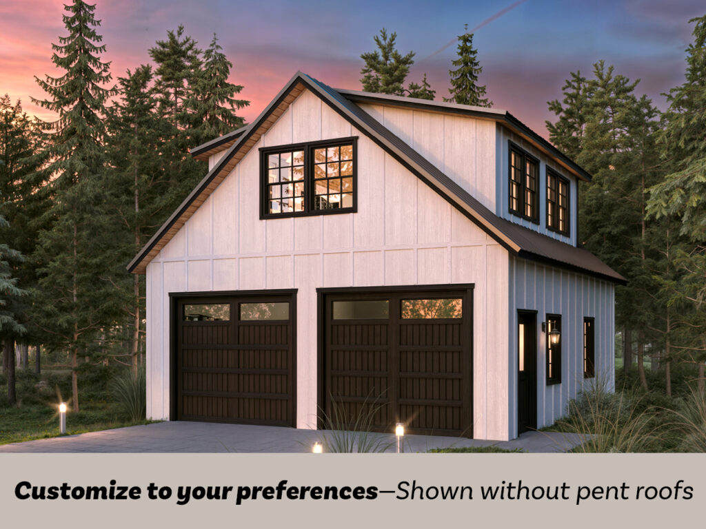 If you’ve been eyeing one of our premium timber frame garages, you’ll love the Ridgeview Loft. At first glance, its striking design, complete with pent roofs over the garage and entry doors, gives it the sophisticated look of a timber frame build. But this model doesn’t just look upscale—it delivers. With glass panel garage doors, black-trimmed windows, and a standing seam metal roof, the Ridgeview Loft checks all the boxes for modern, high-end appeal. When compared to our classic 2-story A-frame garage, the Ridgeview Loft clearly sets itself apart. Its steeper pitched roof and extended dormers make the second floor dramatically more spacious and versatile. Whether you're envisioning turning this space into a mancave, home office, art studio, or guest space, the Ridgeview Loft offers the flexibility to bring your vision to life—while maintaining exceptional value.