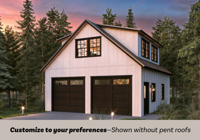 If you’ve been eyeing one of our premium timber frame garages, you’ll love the Ridgeview Loft. At first glance, its striking design, complete with pent roofs over the garage and entry doors, gives it the sophisticated look of a timber frame build. But this model doesn’t just look upscale—it delivers. With glass panel garage doors, black-trimmed windows, and a standing seam metal roof, the Ridgeview Loft checks all the boxes for modern, high-end appeal. When compared to our classic 2-story A-frame garage, the Ridgeview Loft clearly sets itself apart. Its steeper pitched roof and extended dormers make the second floor dramatically more spacious and versatile. Whether you're envisioning turning this space into a mancave, home office, art studio, or guest space, the Ridgeview Loft offers the flexibility to bring your vision to life—while maintaining exceptional value.