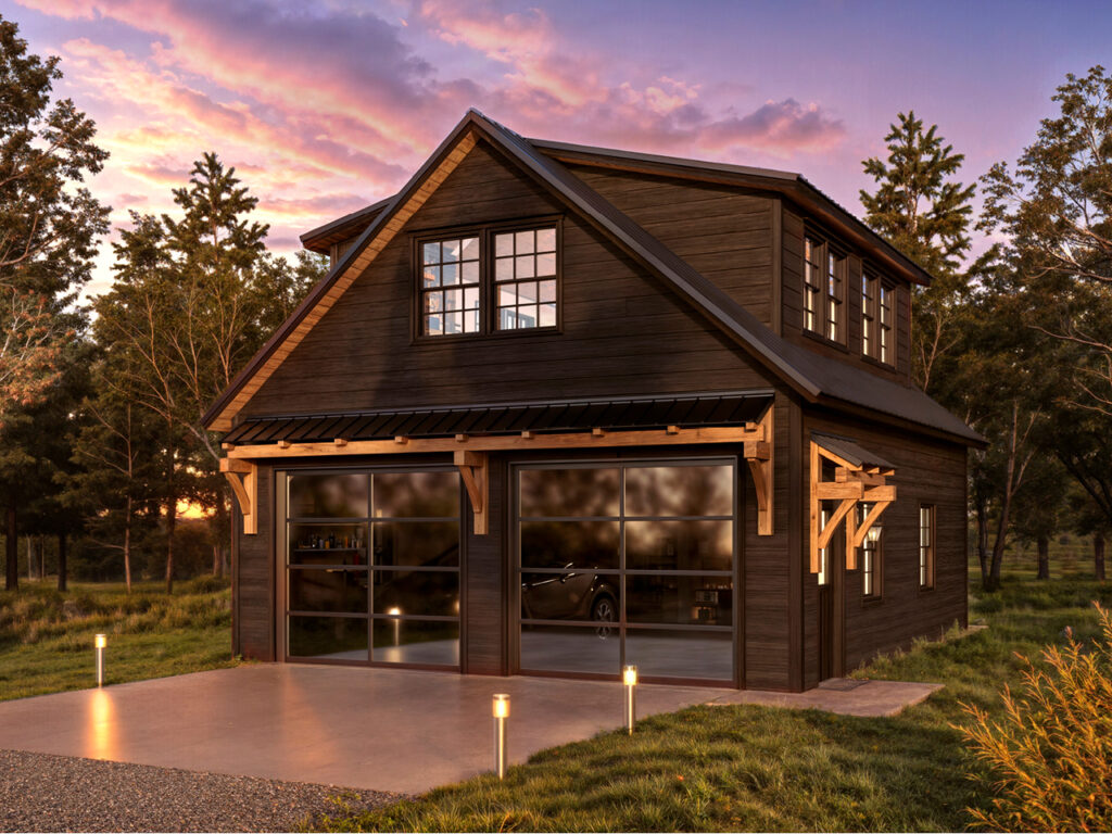 If you’ve been eyeing one of our premium timber frame garages, you’ll love the Ridgeview Loft. At first glance, its striking design, complete with pent roofs over the garage and entry doors, gives it the sophisticated look of a timber frame build. But this model doesn’t just look upscale—it delivers. With glass panel garage doors, black-trimmed windows, and a standing seam metal roof, the Ridgeview Loft checks all the boxes for modern, high-end appeal. When compared to our classic 2-story A-frame garage, the Ridgeview Loft clearly sets itself apart. Its steeper pitched roof and extended dormers make the second floor dramatically more spacious and versatile. Whether you're envisioning turning this space into a mancave, home office, art studio, or guest space, the Ridgeview Loft offers the flexibility to bring your vision to life—while maintaining exceptional value.