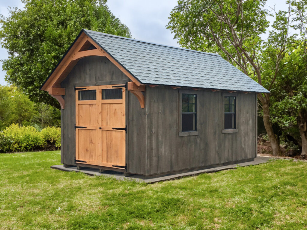 10x16 Timber Frame; Driftwood, Bark, Fox Hollow Gray