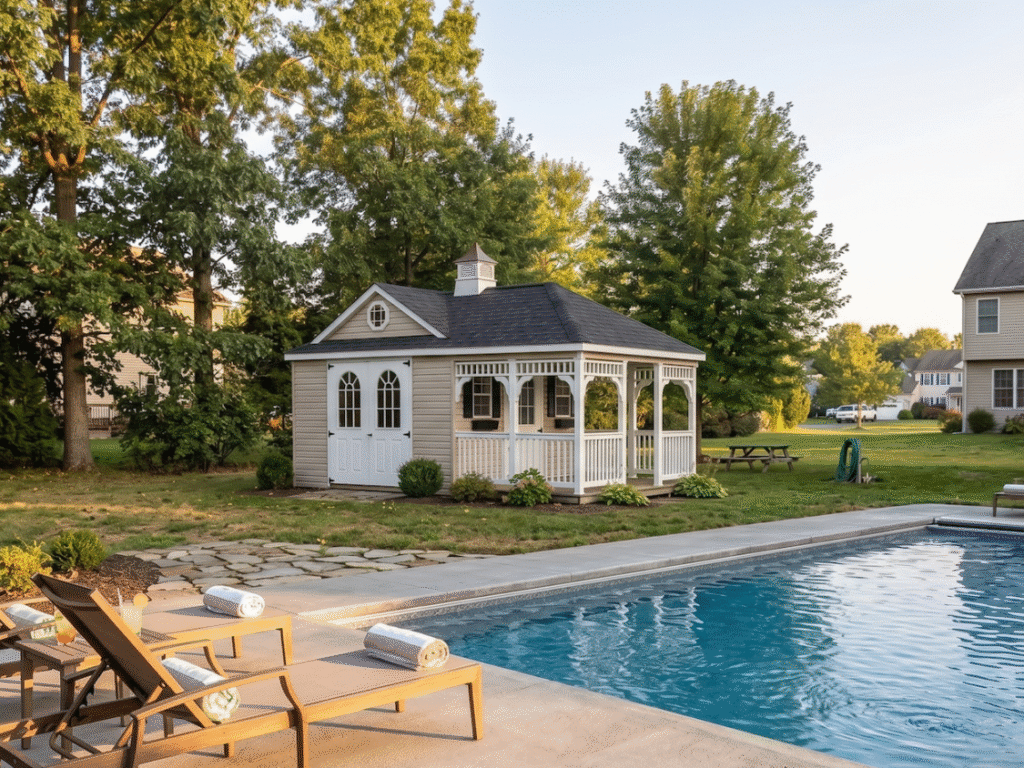 Colonial Style Poolhouse with Hip Dormer