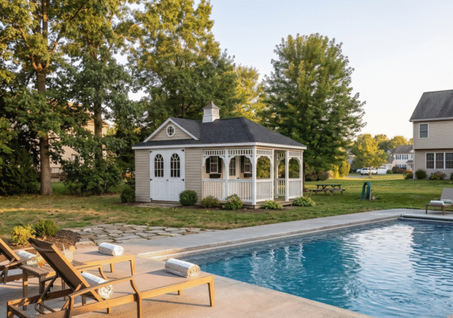 Colonial Style Poolhouse with Hip Dormer